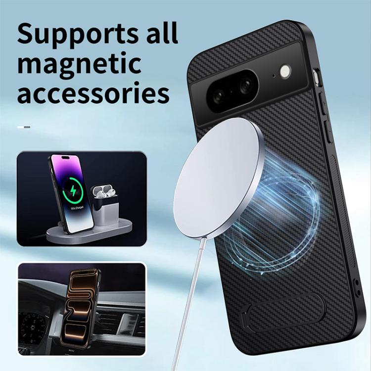For Google Pixel 7a WANLONFENG Kickstand Carbon Fiber Texture Magnetic Phone Case