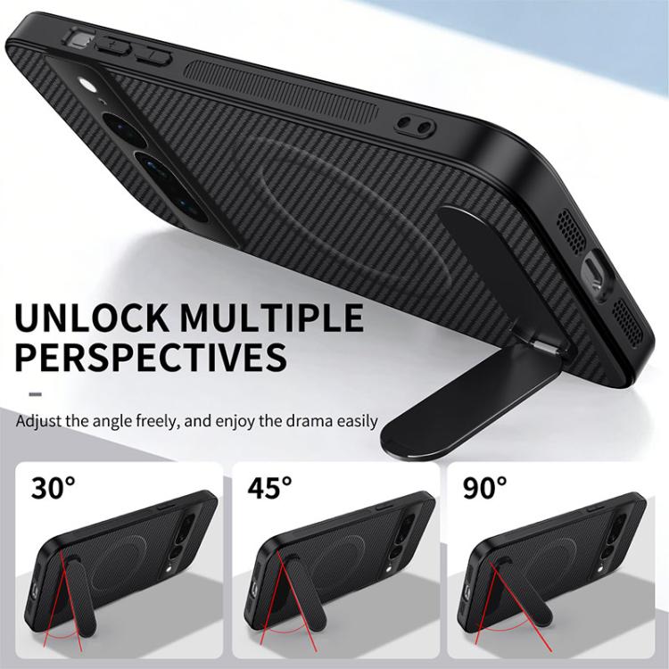For Google Pixel 7 Pro WANLONFENG Kickstand Carbon Fiber Texture Magnetic Phone Case