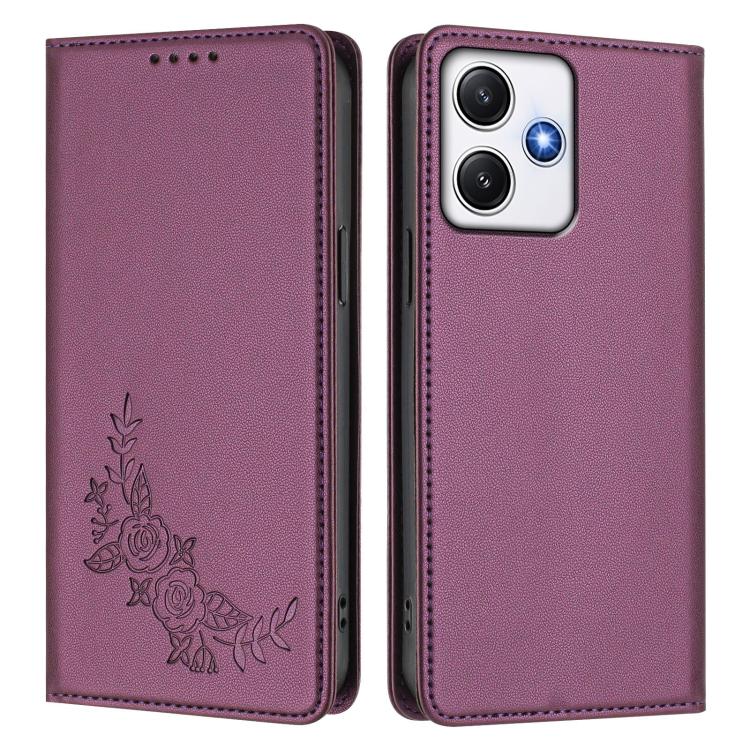 For Redmi 12 4G / 5G / Note 12R Peony Embossed Magnetic RFID Vegan Leather Phone Case