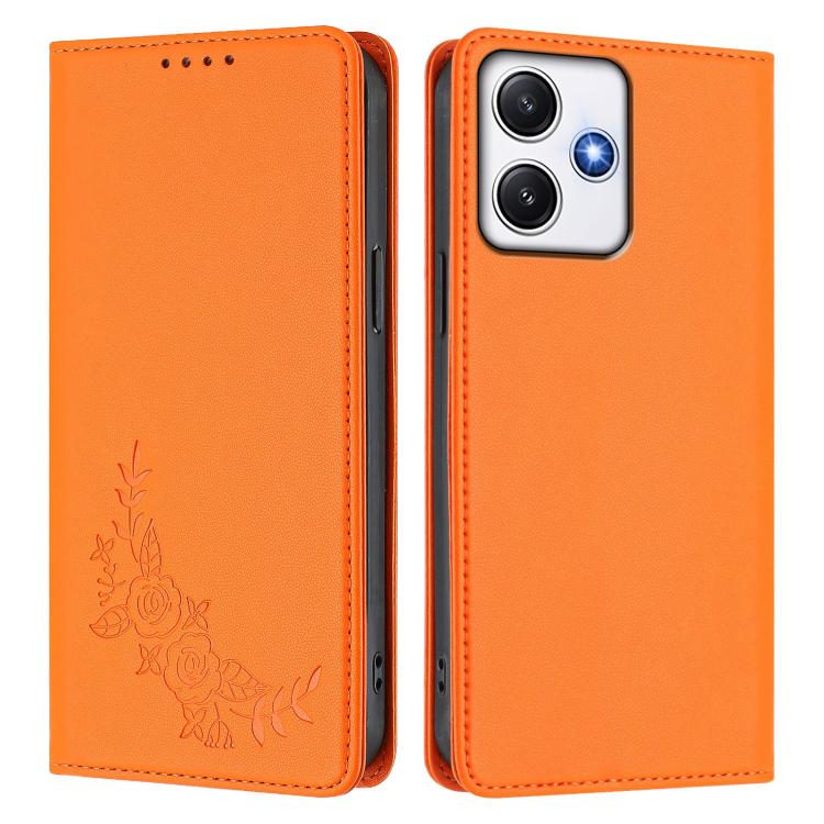For Redmi 12 4G / 5G / Note 12R Peony Embossed Magnetic RFID Vegan Leather Phone Case