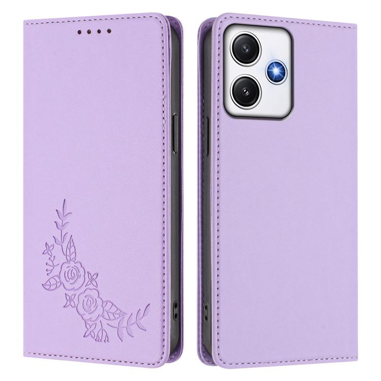 For Redmi 12 4G / 5G / Note 12R Peony Embossed Magnetic RFID Vegan Leather Phone Case