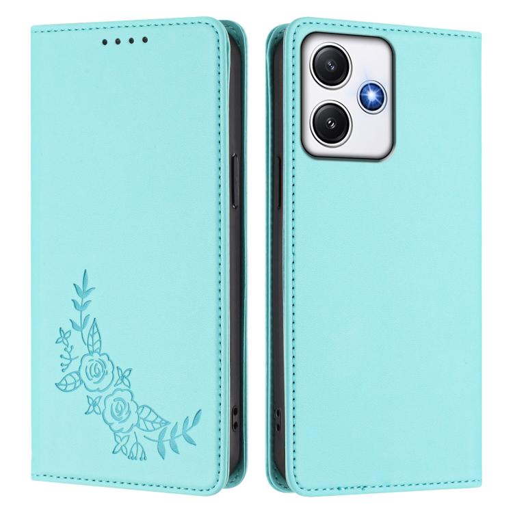 For Redmi 12 4G / 5G / Note 12R Peony Embossed Magnetic RFID Vegan Leather Phone Case
