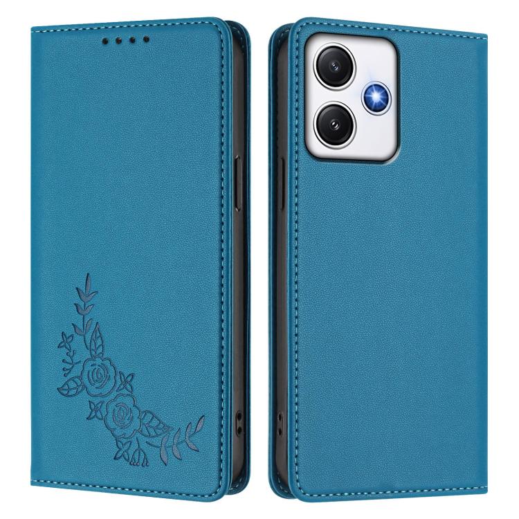 For Redmi 12 4G / 5G / Note 12R Peony Embossed Magnetic RFID Vegan Leather Phone Case