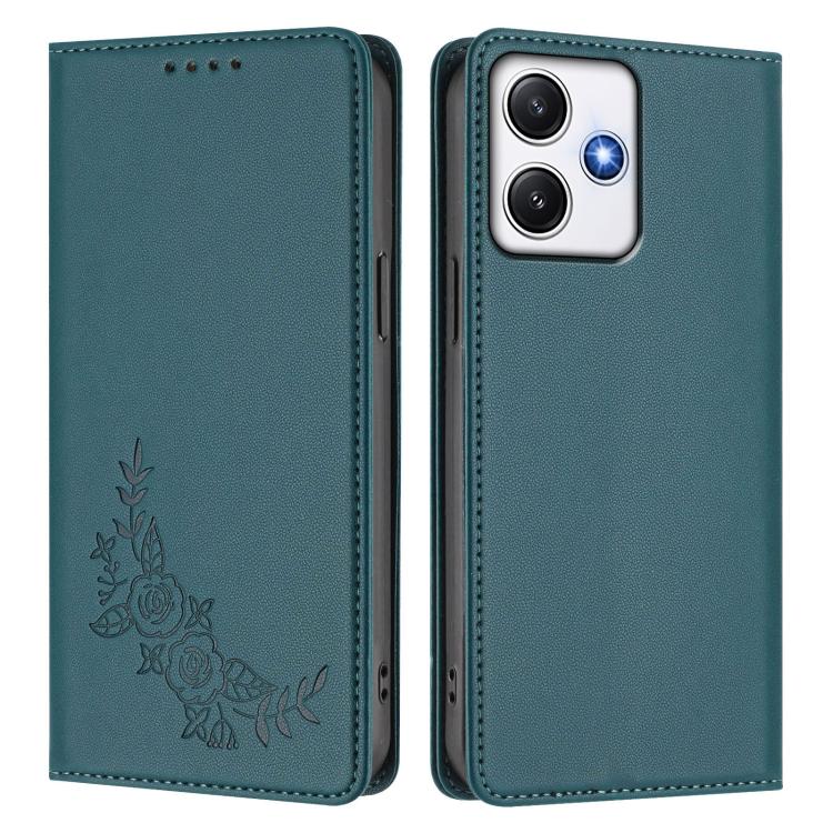 For Redmi 12 4G / 5G / Note 12R Peony Embossed Magnetic RFID Vegan Leather Phone Case