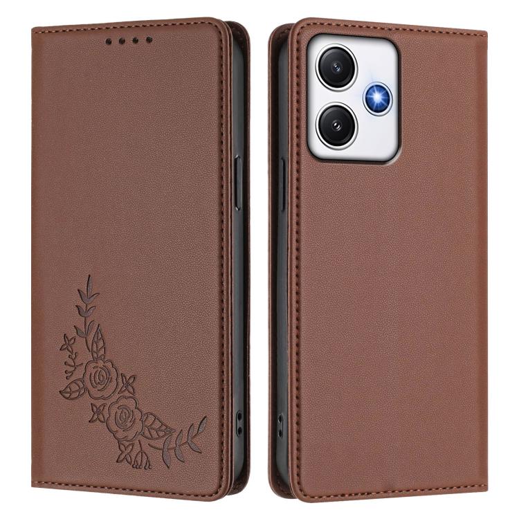 For Redmi 12 4G / 5G / Note 12R Peony Embossed Magnetic RFID Vegan Leather Phone Case
