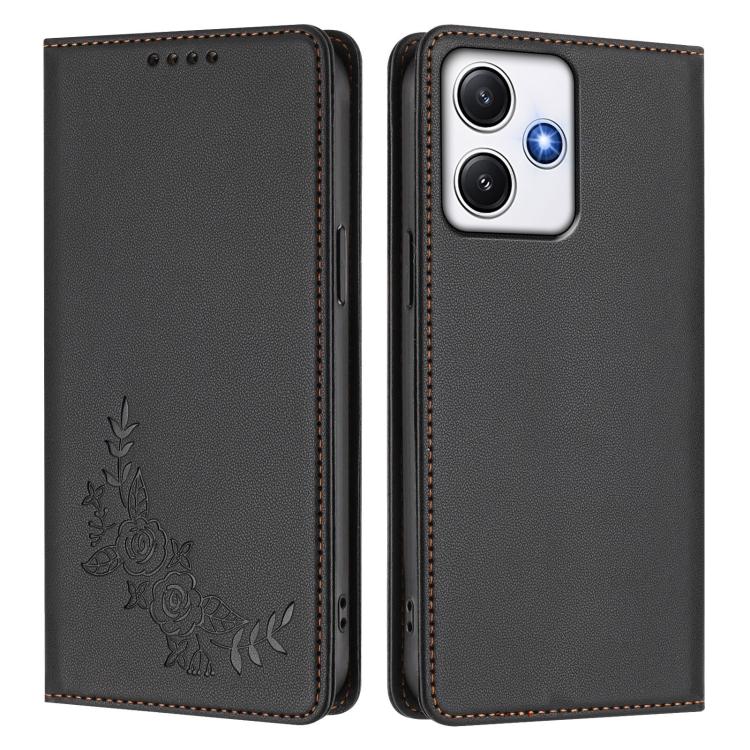 For Redmi 12 4G / 5G / Note 12R Peony Embossed Magnetic RFID Vegan Leather Phone Case