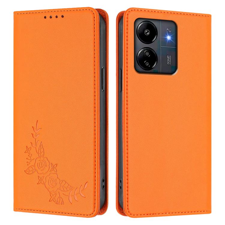 For Redmi 13C 4G / 5G / Poco C65 Peony Embossed Magnetic RFID Vegan Leather Phone Case