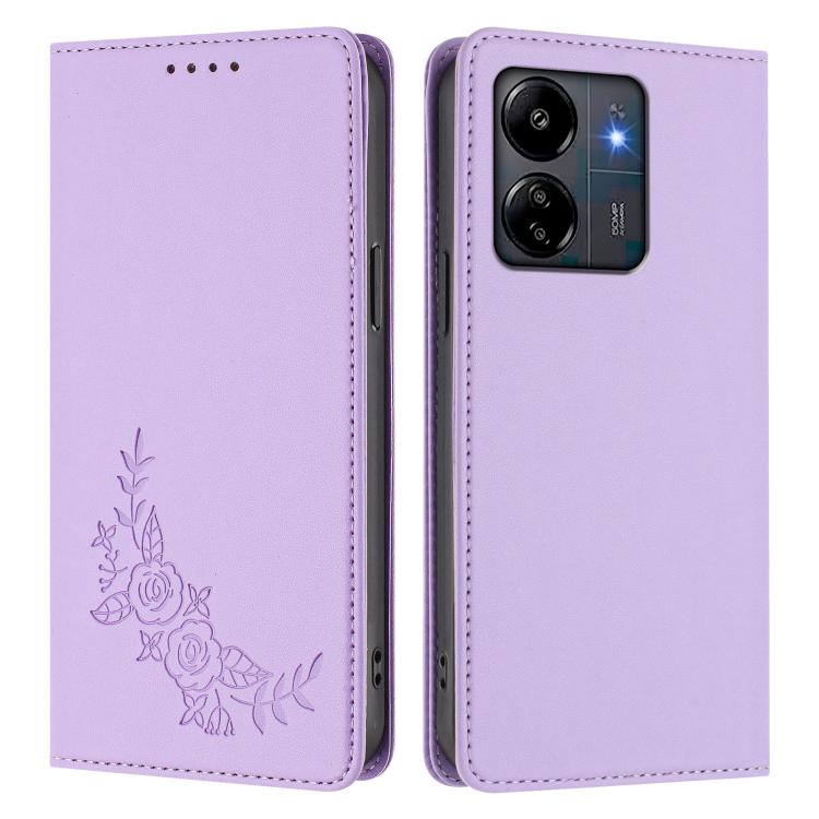 For Redmi 13C 4G / 5G / Poco C65 Peony Embossed Magnetic RFID Vegan Leather Phone Case