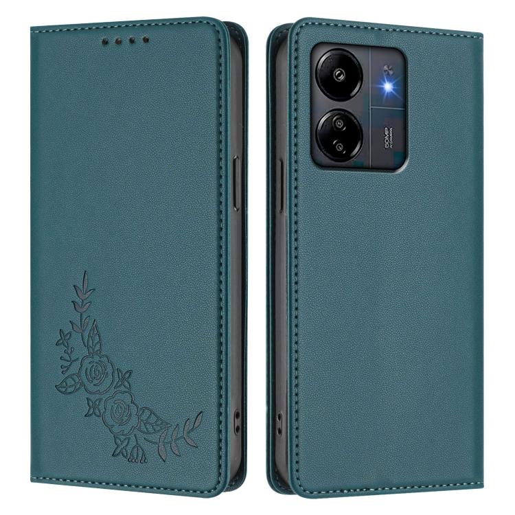 For Redmi 13C 4G / 5G / Poco C65 Peony Embossed Magnetic RFID Vegan Leather Phone Case