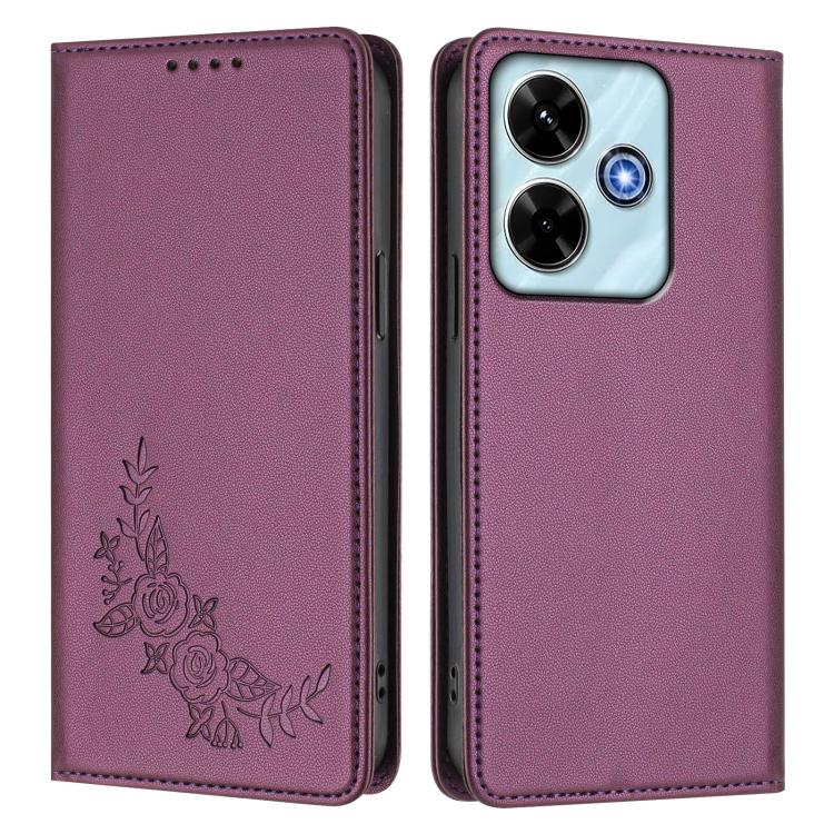 For Redmi 13 4G / 5G / 13x / Poco M6 4G Peony Embossed Magnetic RFID Vegan Leather Phone Case
