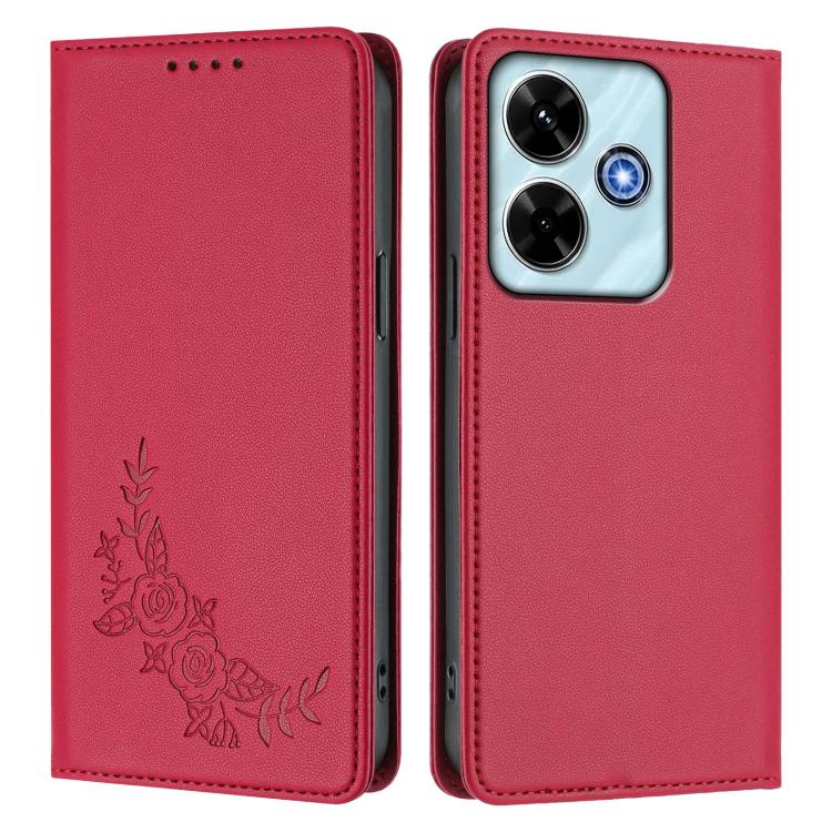 For Redmi 13 4G / 5G / 13x / Poco M6 4G Peony Embossed Magnetic RFID Vegan Leather Phone Case