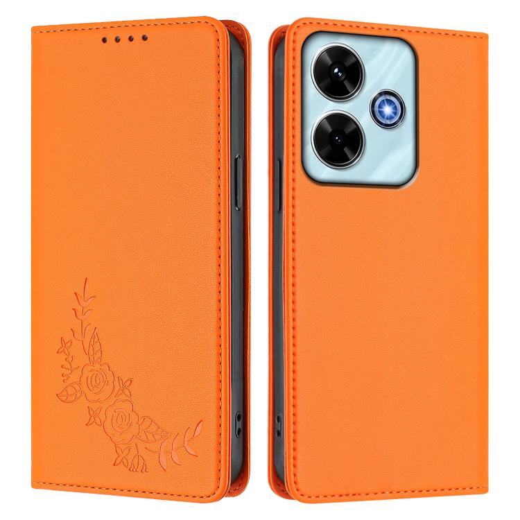 For Redmi 13 4G / 5G / 13x / Poco M6 4G Peony Embossed Magnetic RFID Vegan Leather Phone Case