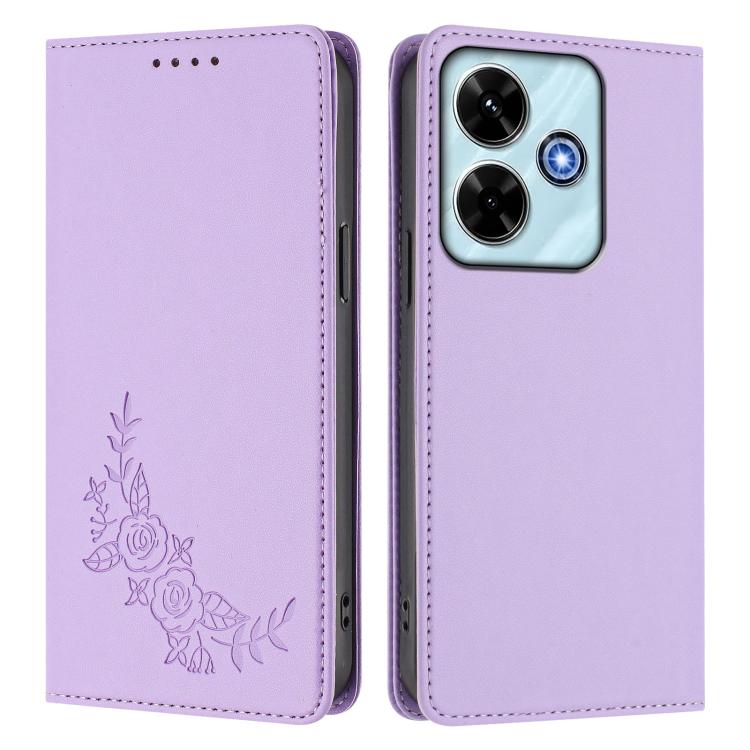 For Redmi 13 4G / 5G / 13x / Poco M6 4G Peony Embossed Magnetic RFID Vegan Leather Phone Case