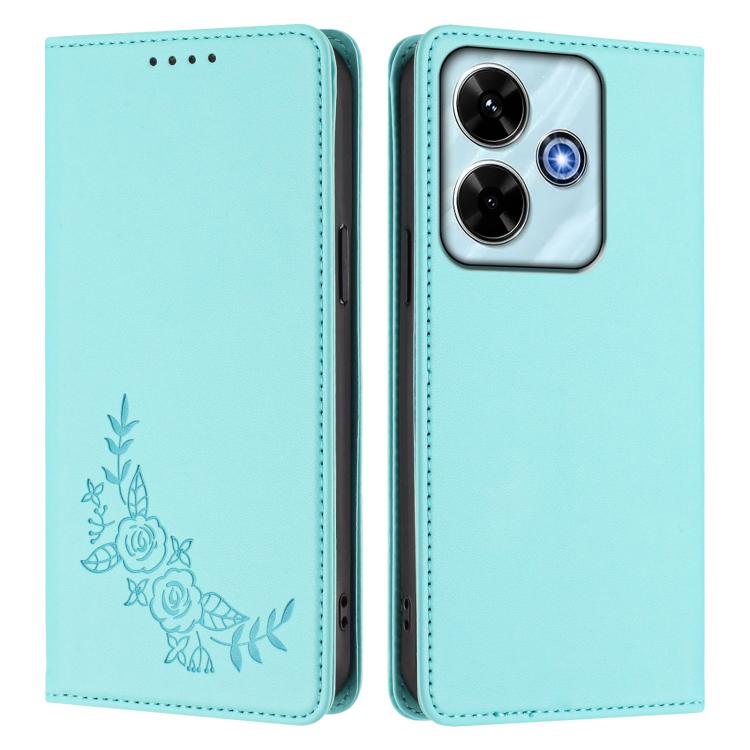 For Redmi 13 4G / 5G / 13x / Poco M6 4G Peony Embossed Magnetic RFID Vegan Leather Phone Case
