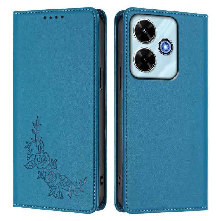 For Redmi 13 4G / 5G / 13x / Poco M6 4G Peony Embossed Magnetic RFID Vegan Leather Phone Case