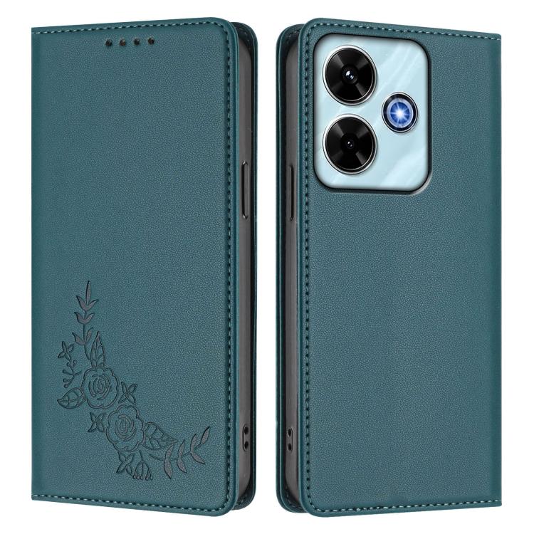 For Redmi 13 4G / 5G / 13x / Poco M6 4G Peony Embossed Magnetic RFID Vegan Leather Phone Case
