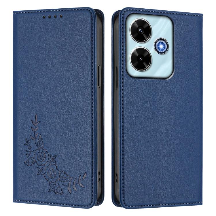 For Redmi 13 4G / 5G / 13x / Poco M6 4G Peony Embossed Magnetic RFID Vegan Leather Phone Case