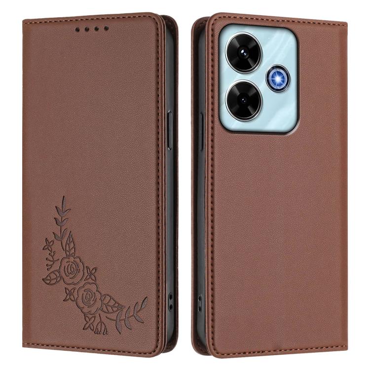 For Redmi 13 4G / 5G / 13x / Poco M6 4G Peony Embossed Magnetic RFID Vegan Leather Phone Case