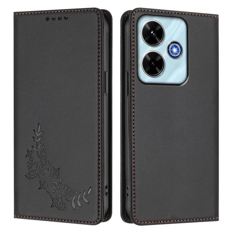 For Redmi 13 4G / 5G / 13x / Poco M6 4G Peony Embossed Magnetic RFID Vegan Leather Phone Case