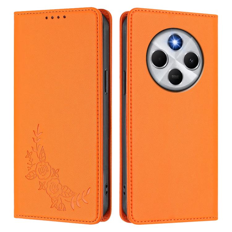 For Redmi 14C 4G / A4 5G / Poco C75 4G Peony Embossed Magnetic RFID Vegan Leather Phone Case