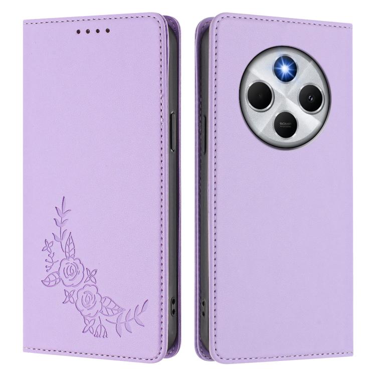 For Redmi 14C 4G / A4 5G / Poco C75 4G Peony Embossed Magnetic RFID Vegan Leather Phone Case