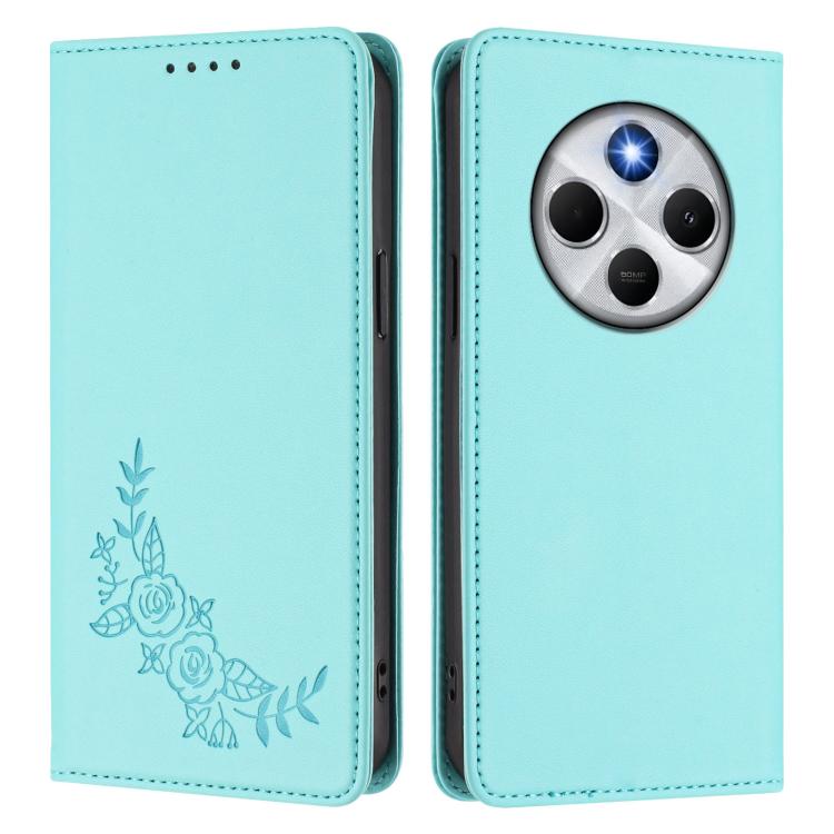 For Redmi 14C 4G / A4 5G / Poco C75 4G Peony Embossed Magnetic RFID Vegan Leather Phone Case