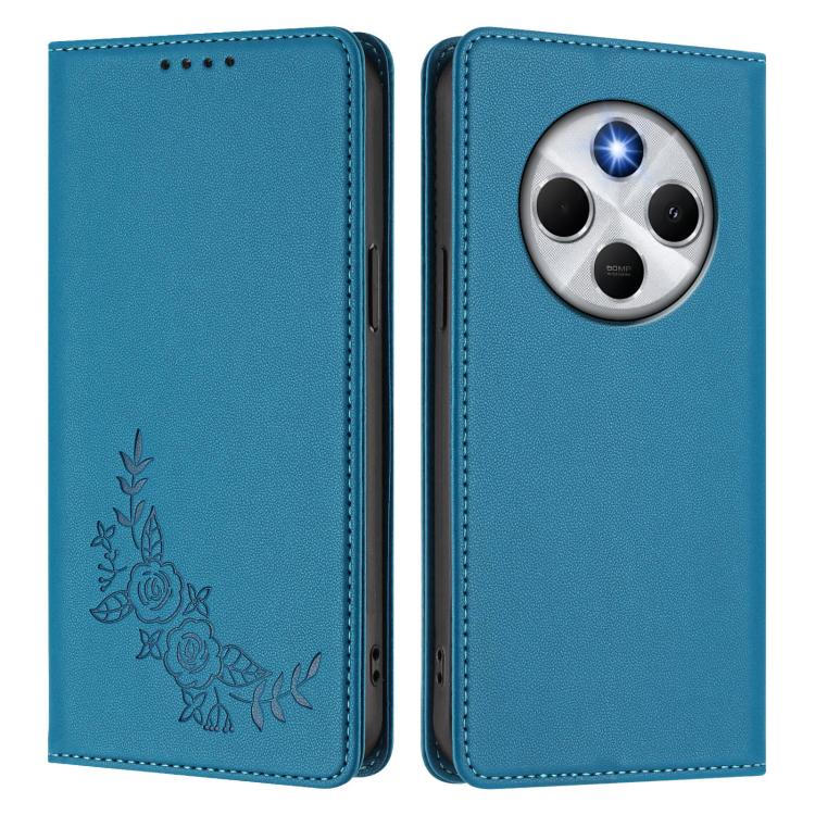 For Redmi 14C 4G / A4 5G / Poco C75 4G Peony Embossed Magnetic RFID Vegan Leather Phone Case