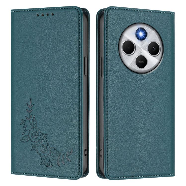 For Redmi 14C 4G / A4 5G / Poco C75 4G Peony Embossed Magnetic RFID Vegan Leather Phone Case