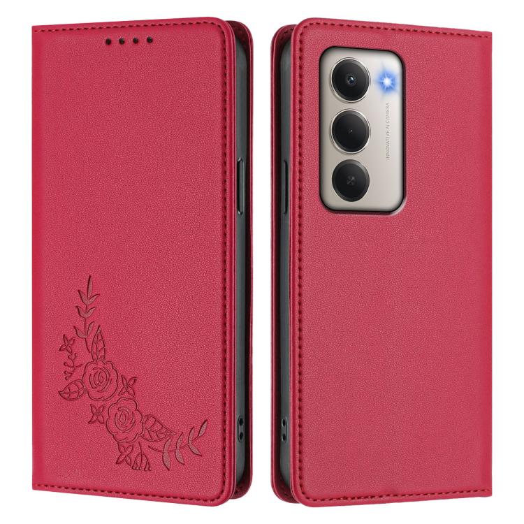 For Redmi 15 5G / 4G EU 171mm Peony Embossed Magnetic RFID Vegan Leather Phone Case