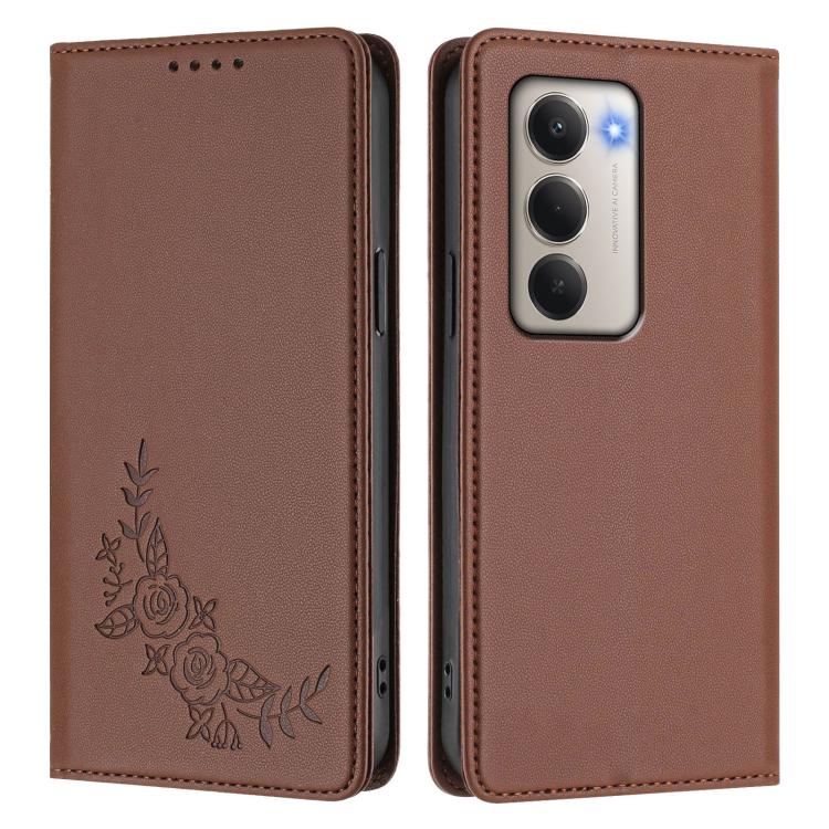 For Redmi 15 5G / 4G EU 171mm Peony Embossed Magnetic RFID Vegan Leather Phone Case