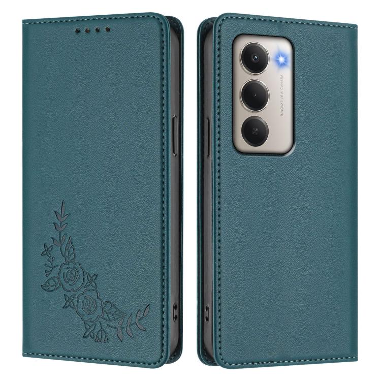 For Redmi 15 5G Global / 15 4G SEA 169.5mm Peony Embossed Magnetic RFID Vegan Leather Phone Case