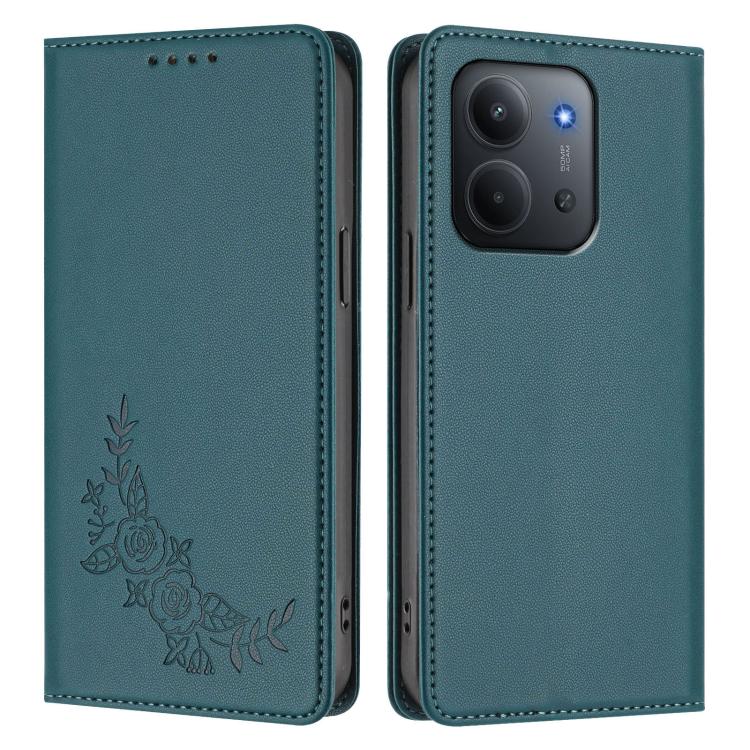 For Redmi 15C 5G / 4G Global 171mm / Poco C85 4G Peony Embossed Magnetic RFID Vegan Leather Phone Case