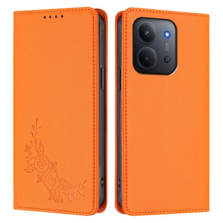 For Redmi 15C 5G / 4G EU 173mm / Poco C85 5G Peony Embossed Magnetic RFID Vegan Leather Phone Case