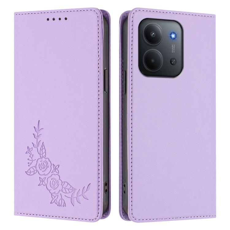For Redmi 15C 5G / 4G EU 173mm / Poco C85 5G Peony Embossed Magnetic RFID Vegan Leather Phone Case