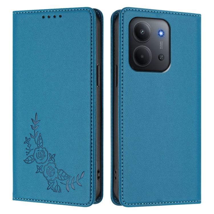 For Redmi 15C 5G / 4G EU 173mm / Poco C85 5G Peony Embossed Magnetic RFID Vegan Leather Phone Case