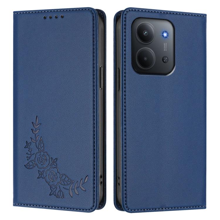 For Redmi 15C 5G / 4G EU 173mm / Poco C85 5G Peony Embossed Magnetic RFID Vegan Leather Phone Case