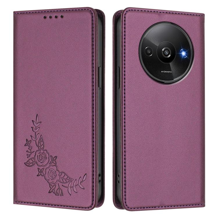For Redmi A3 / A3x / Poco C61 Peony Embossed Magnetic RFID Vegan Leather Phone Case
