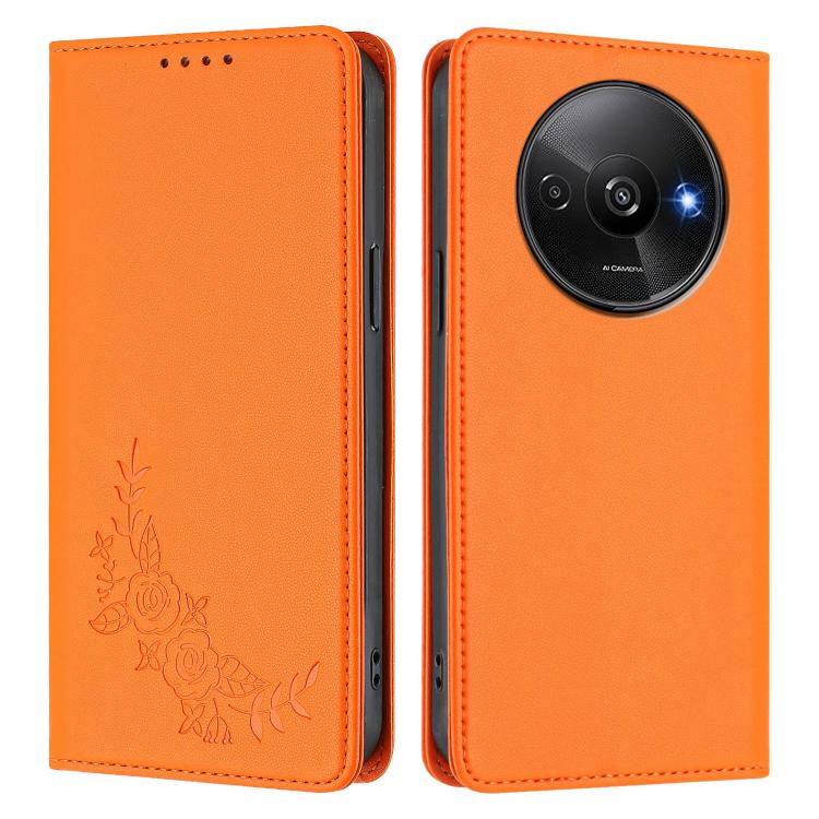 For Redmi A3 / A3x / Poco C61 Peony Embossed Magnetic RFID Vegan Leather Phone Case
