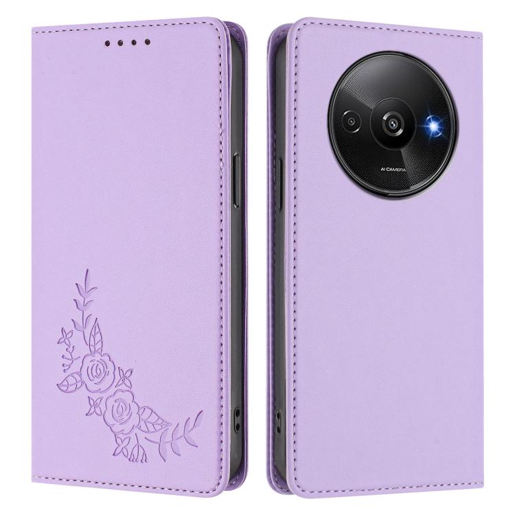 For Redmi A3 / A3x / Poco C61 Peony Embossed Magnetic RFID Vegan Leather Phone Case