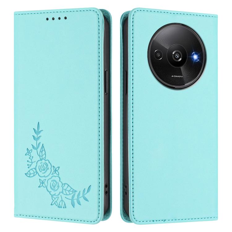 For Redmi A3 / A3x / Poco C61 Peony Embossed Magnetic RFID Vegan Leather Phone Case