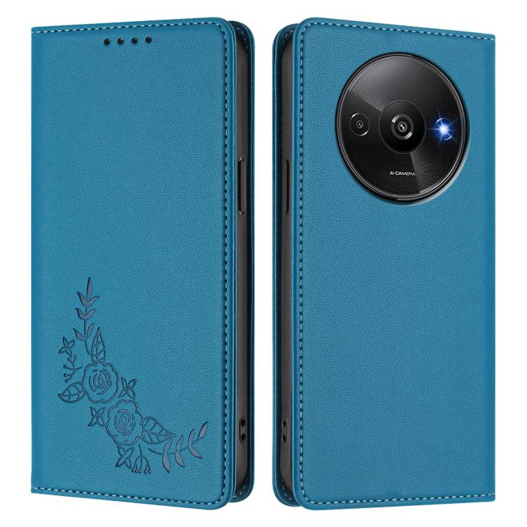 For Redmi A3 / A3x / Poco C61 Peony Embossed Magnetic RFID Vegan Leather Phone Case