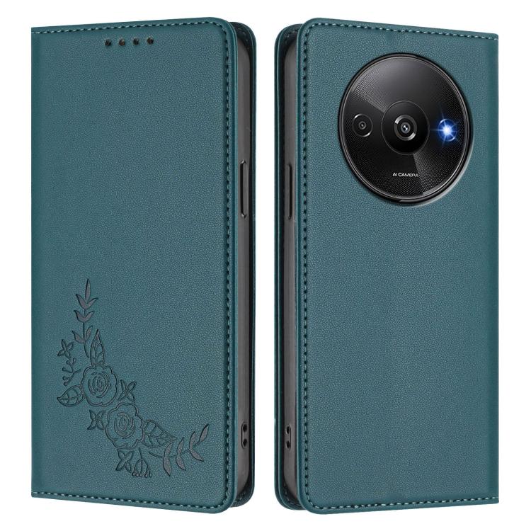For Redmi A3 / A3x / Poco C61 Peony Embossed Magnetic RFID Vegan Leather Phone Case