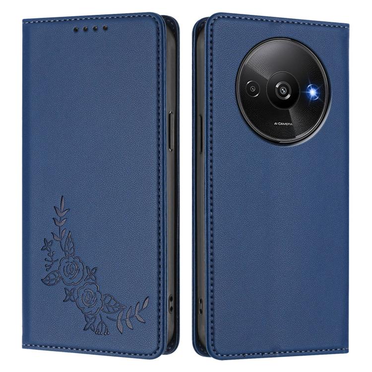 For Redmi A3 / A3x / Poco C61 Peony Embossed Magnetic RFID Vegan Leather Phone Case