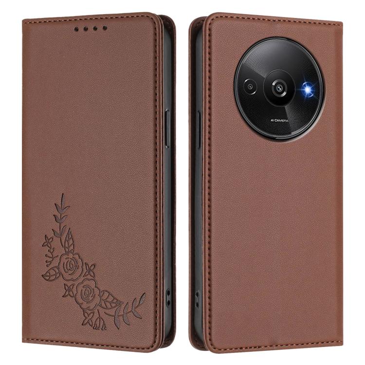 For Redmi A3 / A3x / Poco C61 Peony Embossed Magnetic RFID Vegan Leather Phone Case