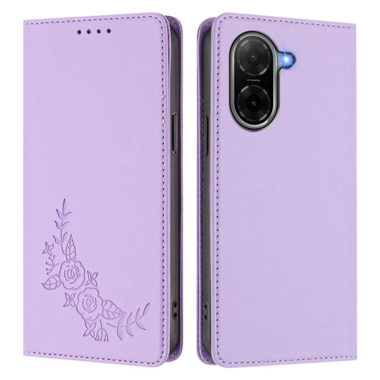 For Redmi A5 4G 173.3mm Peony Embossed Magnetic RFID Vegan Leather Phone Case