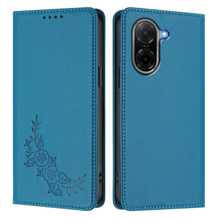 For Redmi A5 4G 173.3mm Peony Embossed Magnetic RFID Vegan Leather Phone Case