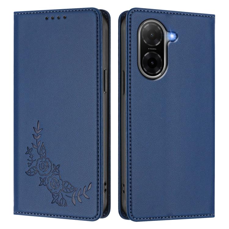 For Redmi A5 4G 173.3mm Peony Embossed Magnetic RFID Vegan Leather Phone Case