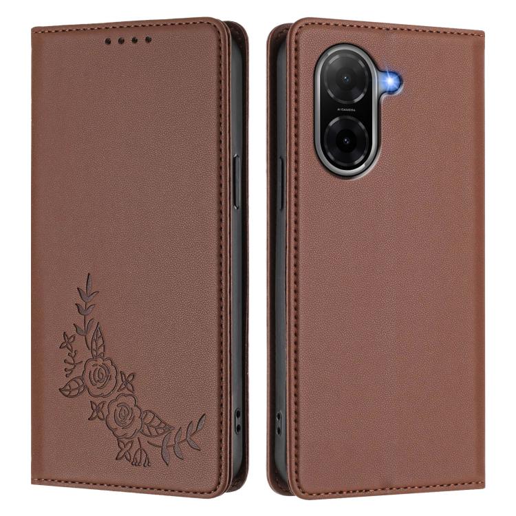 For Redmi A5 4G 173.3mm Peony Embossed Magnetic RFID Vegan Leather Phone Case