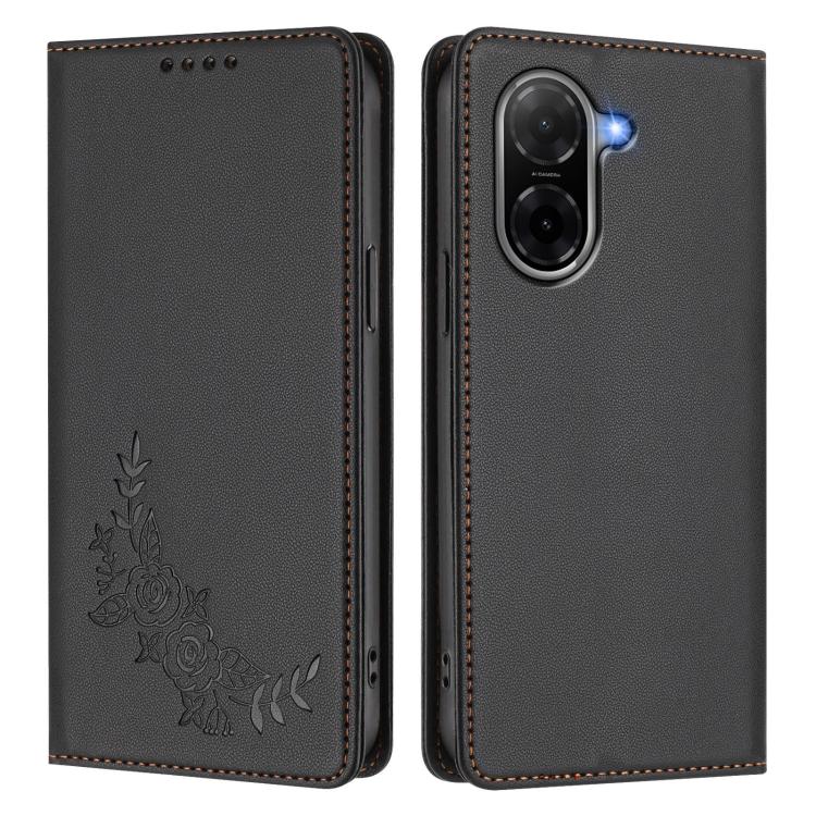 For Redmi A5 4G 173.3mm Peony Embossed Magnetic RFID Vegan Leather Phone Case