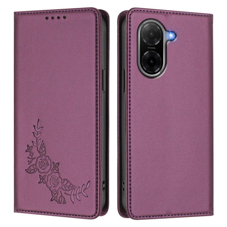 For Redmi A5 4G 171.7mm / Poco C71 Peony Embossed Magnetic RFID Vegan Leather Phone Case
